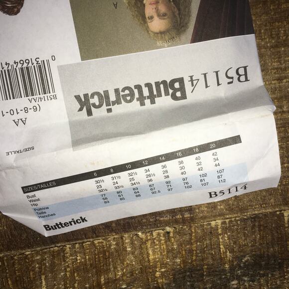 Butterick Sewing Pattern B5114 Shakespeare Queen Dress Renaissance 6-12 UNCUT - Picture 3 of 3